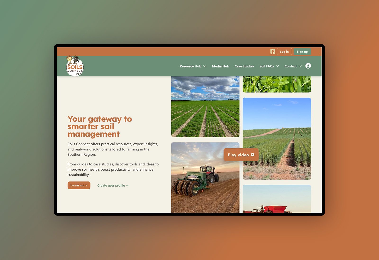 The Soils Connect knowledge platform — resource hub and case study navigation over the Southern Region
